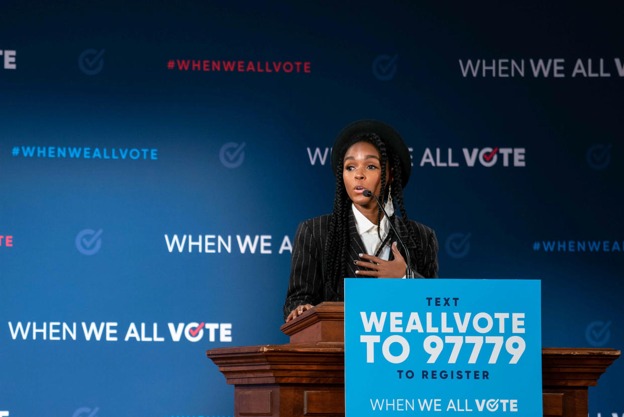 Janelle Monae speaking in Atlanta. (Photo: Courtesy of When We All Vote)