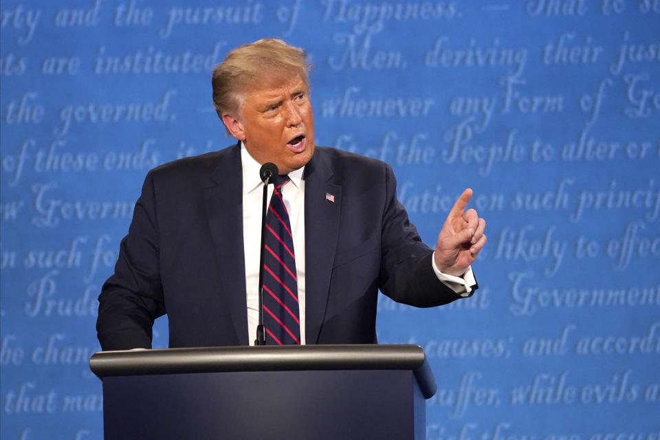 President Donald Trump speaks during the first presidential debate Tuesday, Sept. 29, 2020, at Case Western University and Cleveland Clinic, in Cleveland, Ohio. (Julio Cortez/AP)