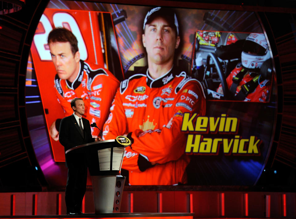 LAS VEGAS, NV - DECEMBER 02: Driver Kevin Harvick speaks during the NASCAR Sprint Cup Series Champion's Week Awards Ceremony at Wynn Las Vegas on December 2, 2011 in Las Vegas, Nevada. (Photo by Ethan Miller/Getty Images)