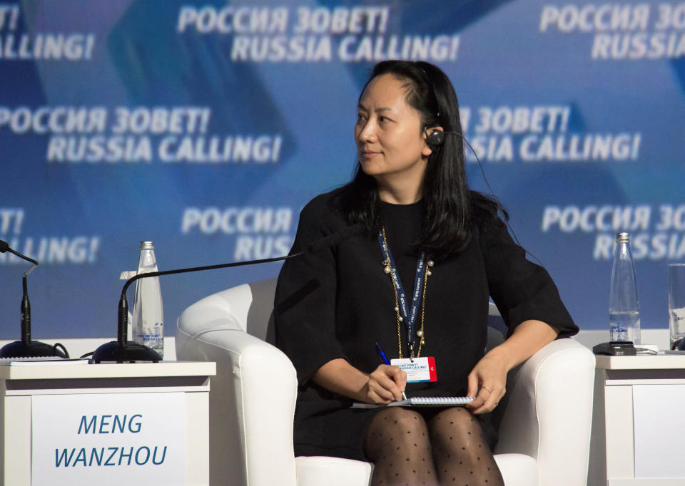 Meng Wanzhou, Executive Board Director of the Chinese technology giant Huawei, attends a session of the VTB Capital Investment Forum "Russia Calling!" in Moscow, Russia October 2, 2014. Picture taken October 2, 2014. REUTERS/Alexander Bibik