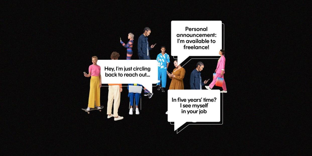 a collage shows a number of young people walking around or sending texts
