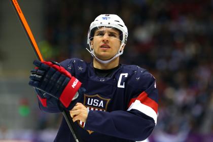 SOCHI, RUSSIA - FEBRUARY 22: Zach Parise #9 of the United States looks on in the third period against Finland during the Men&#39;s Ice Hockey Bronze Medal Game on Day 15 of the 2014 Sochi Winter Olympics at Bolshoy Ice Dome on February 22, 2014 in Sochi, Russia. (Photo by Streeter Lecka/Getty Images)