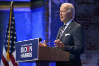 Democratic presidential candidate former Vice President Joe Biden speaks after participating in a coronavirus vaccine briefing with public health experts, Wednesday, Sept. 16, 2020, in Wilmington, Del. (AP Photo/Patrick Semansky)