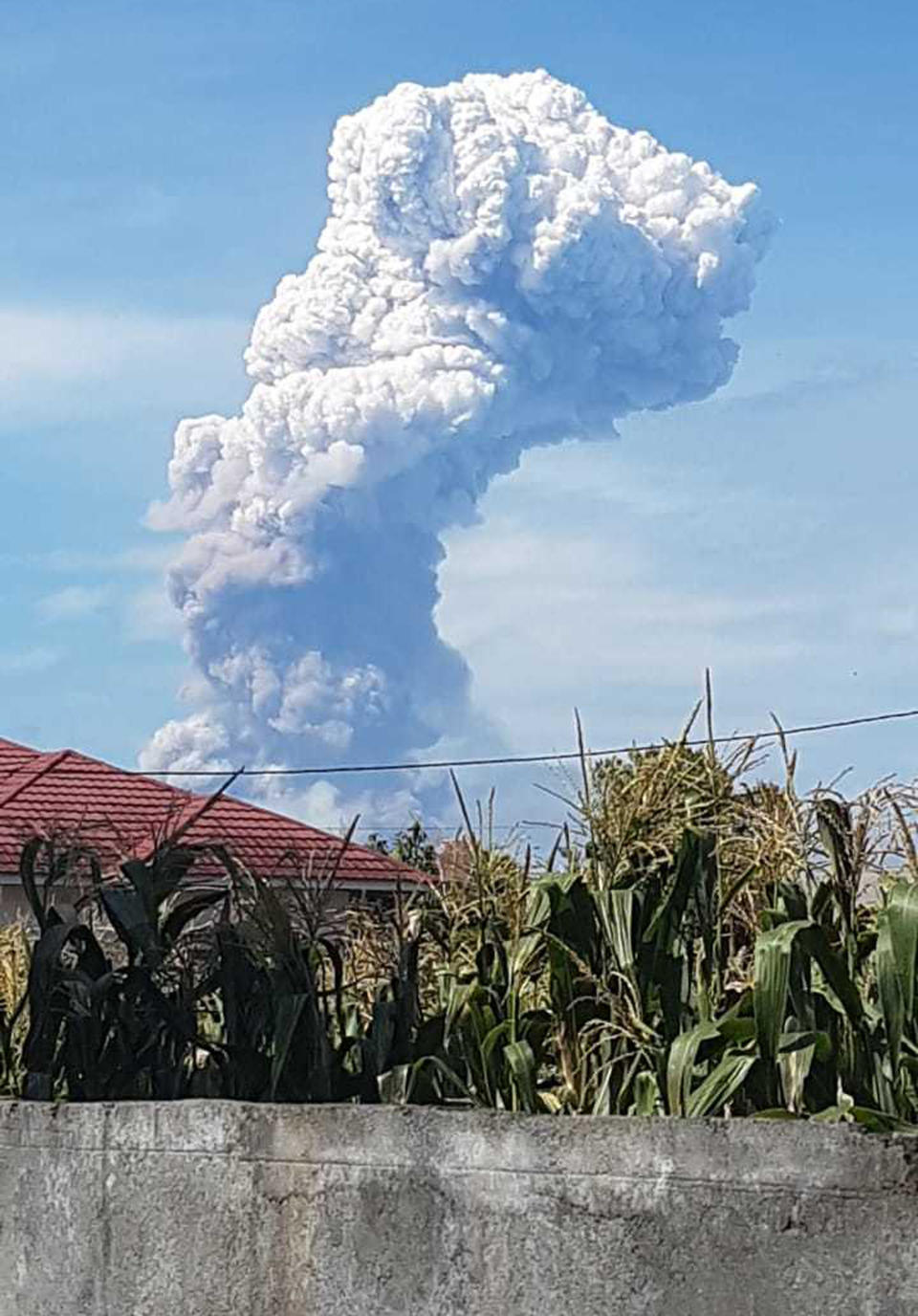 A giant plume of volcanic ash rises from Mount Soputan, Wednesday, Oct. 3, 2018, in the town of Tomohon, Northern Sulawesi, Indonesia. The volcano erupted Wednesday morning on the same central Indonesian island as an earlier earthquake and authorities warned planes about volcanic ash in the air. (AP Photo/Hetty Andih)