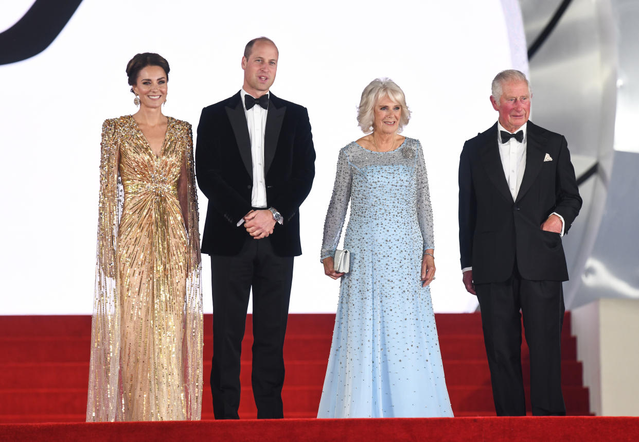 Prince William, Catherine Duchess of Cambridge, Prince Charles and Camilla Duchess of Cornwall arriving at the No Time To Die World Premiere, the Royal Albert Hall, London. Credit: Doug Peters/EMPICS