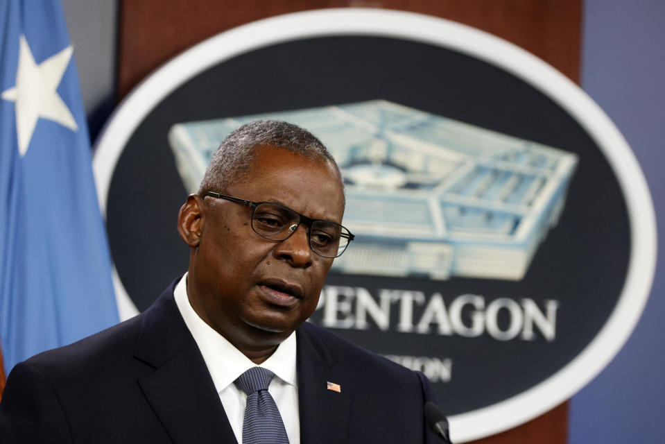 FILE: ARLINGTON, VIRGINIA - SEPTEMBER 01:  U.S. Secretary of Defense Lloyd Austin delivers remarks at the Pentagon on September 1, 2021 in Arlington, Virginia.  / Credit: Alex Wong / Getty Images