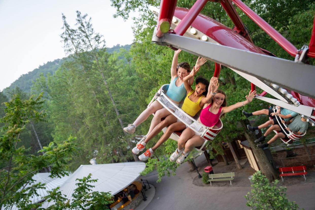 a group of people on a swing