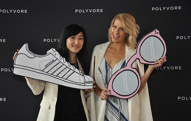 Jess Lee at the Polyvore Launch at the Yahoo7 offices with model Erin Holland.