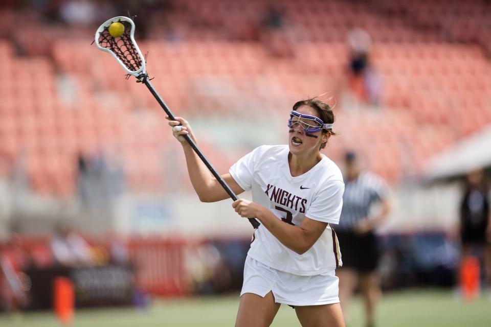 Lone Peak’s Maddie Potvin (3) shoots the ball during the 6A girls lacrosse championship at Zions Bank Stadium in Herriman on May 25, 2023. | Ryan Sun, Deseret News