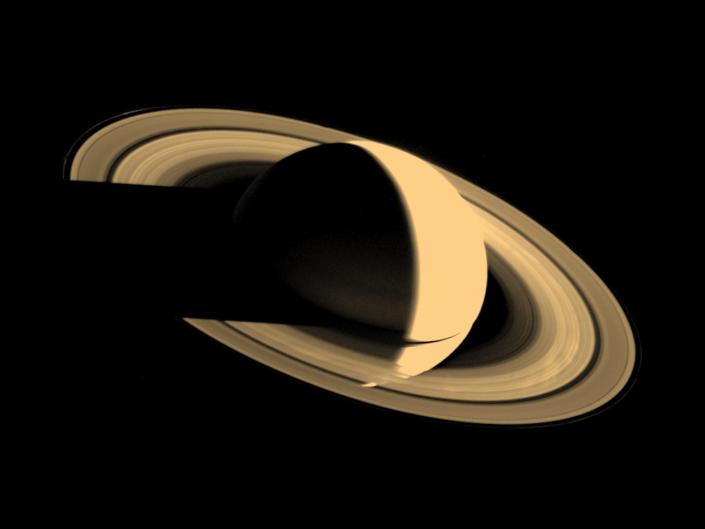 Saturn as seen by Voyager 1 as it looked back on Nov. 16, 1980, four days after the spacecraft flew past the planet.