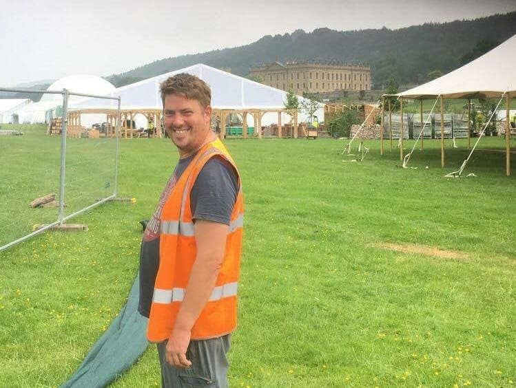 PAYE freelancer Tim Pravda helping set up the RHS Chatsworth Flower Show. (Tim Pravda)