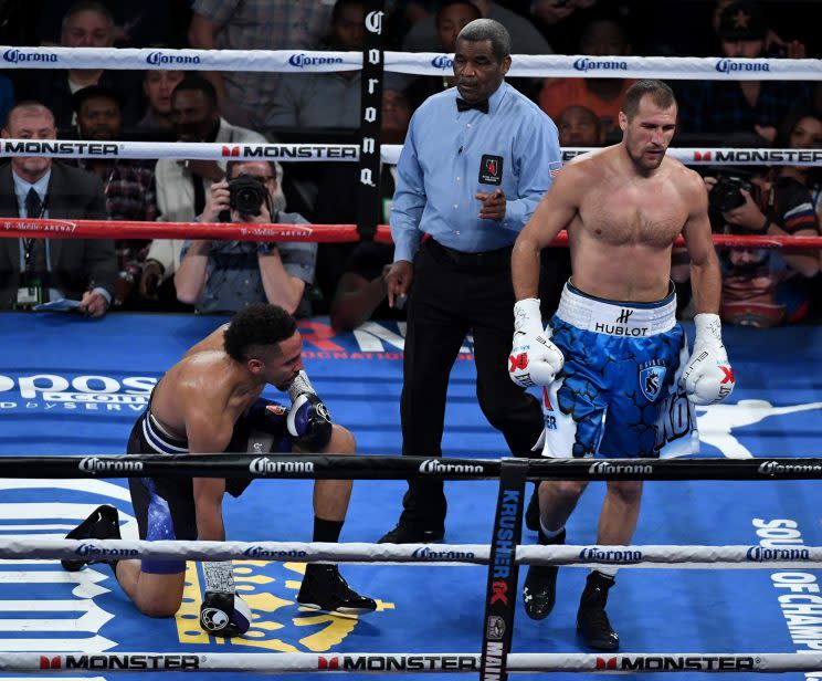 Kovalev knocked down Ward early in their first fight. (Getty Images)
