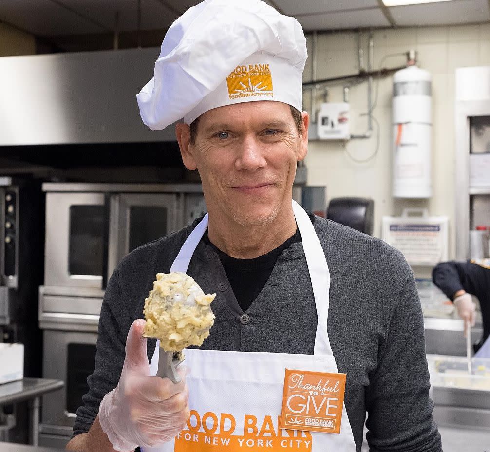Kevin Bacon serves holiday meals for New Yorkers in need during Food Bank For New York City's "Thankful To Give" holiday campaign event