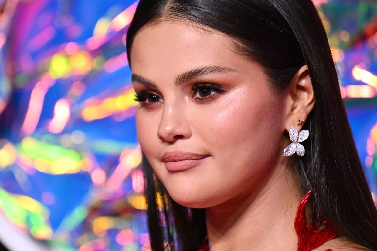 US singer and actress Selena Gomez arrives for the MTV Video Music Awards at the Prudential Center in Newark, New Jersey, on September 12, 2023. (Photo by ANGELA WEISS / AFP) (Photo by ANGELA WEISS/AFP via Getty Images)