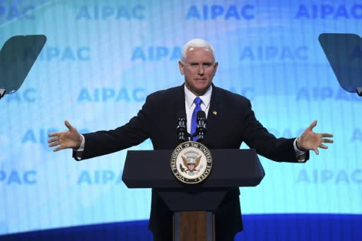 US Vice President Mike Pence hails President Donald Trump before the pro-Israel US lobby AIPAC