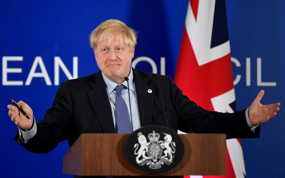 Boris Johnson at the EU Summit in Brussels where his Brexit deal was given political approval by European leaders - REUTERS