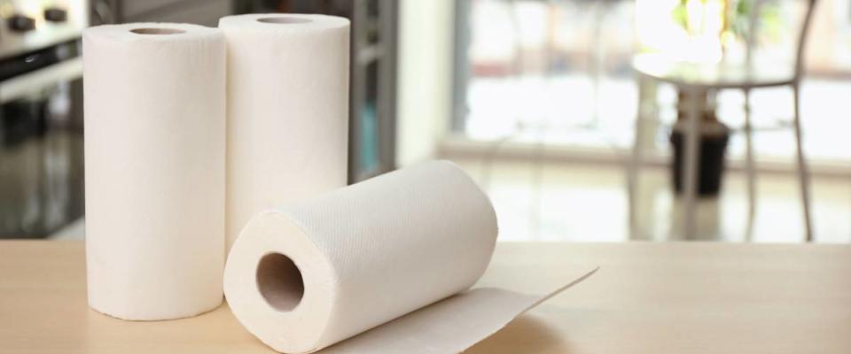 Rolls of paper towels on table indoors