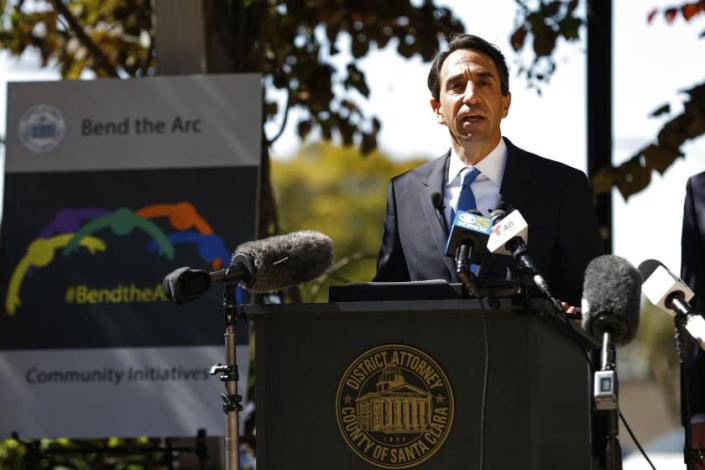 Santa Clara County District Attorney Jeff Rosen speaks during a press conference where he unveiled a reform plan to address disparities in prosecutions in San Jose, Calif., on Wednesday, July 22, 2020. The top prosecutor for a San Francisco Bay Area county announced Wednesday he would no longer seek the death penalty and that he would move to end cash bail and stop pursuing less serious crimes as part of a broad public safety reform plan prompted by the death of George Floyd. (Randy Vazquez/ Bay Area News Group via AP)