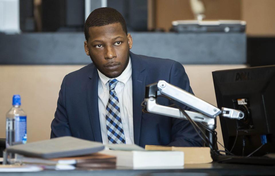 Euri Jenkins, who is charged with first-degree murder in connection to the June 29, 2017, fatal shooting of his wife, Makeva Jenkins attends jury selection for his trial at the Palm Beach County Courthouse in West Palm Beach, Jan. 22, 2020.