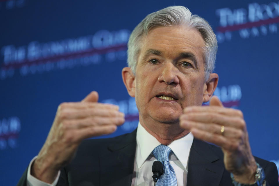 Federal Reserve Board Chair Jerome Powell speaks during the Economic Club of Washington luncheon, in Washington, Thursday, Jan.10, 2019. (AP Photo/Carolyn Kaster)