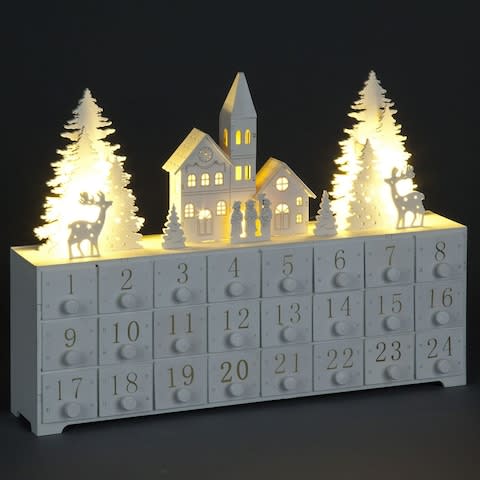 White LED Advent Calendar with Church & Trees