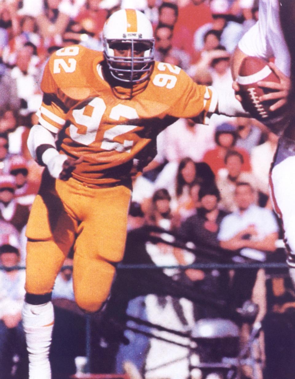Defensive lineman Reggie White set Tennessee records for sacks in a single game (4) and season (15) in 1983. The Vols retired his No. 92 in 2005, one year after his death.