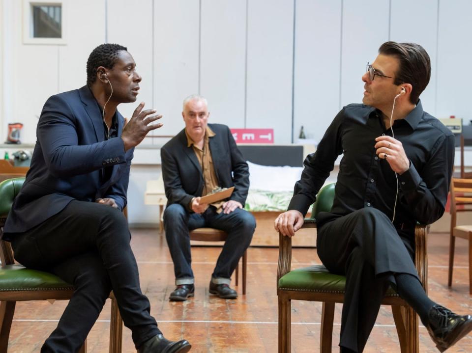 Debate class: David Harewood (left) and Quinto rehearse ‘Best of Enemies' (Johan Persson)