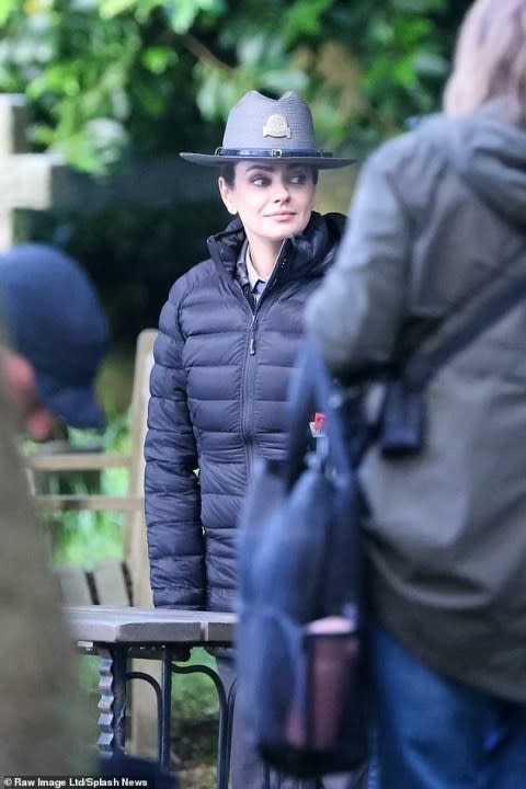 Mila Kunis on the set of Knives Out 3.