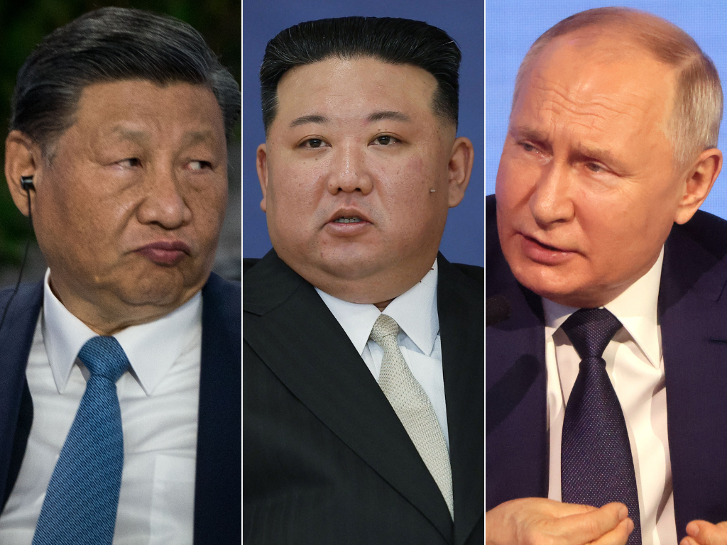 Xi Jinping, Kim Jong-un und Wladimir Putin - Copyright: Kent Nishimura/Getty Images; Vladimir Smirnov/AFP via Getty Images; Contributor/Getty Images