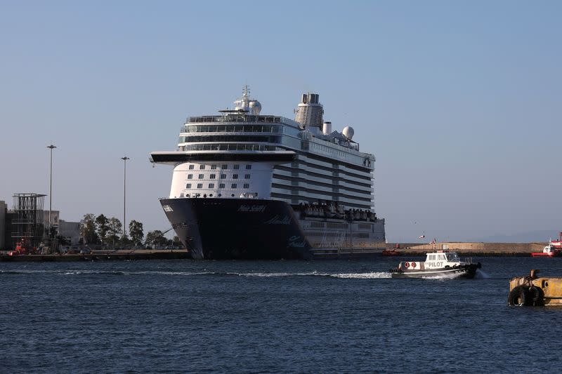 Mein Schiff 6 cruise ship is moored at the dock of Piraeus after some of the crew members tested positive for the coronavirus disease (COVID-19), in Piraeus