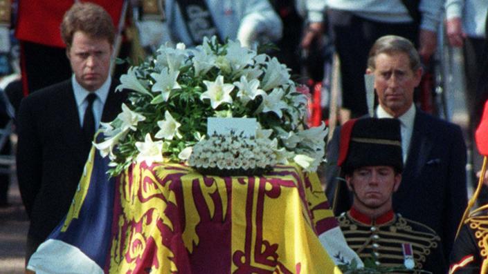 Prince Charles looks somber at Princess Diana's funeral