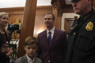 New Orleans Saints quarterback Drew Brees visits Capitol Hill in Washington, Wednesday, Jan. 15, 2020. Brees spoke at a Congressional Gold Medal ceremony for former NFL player Steve Gleason. (AP Photo/Susan Walsh)