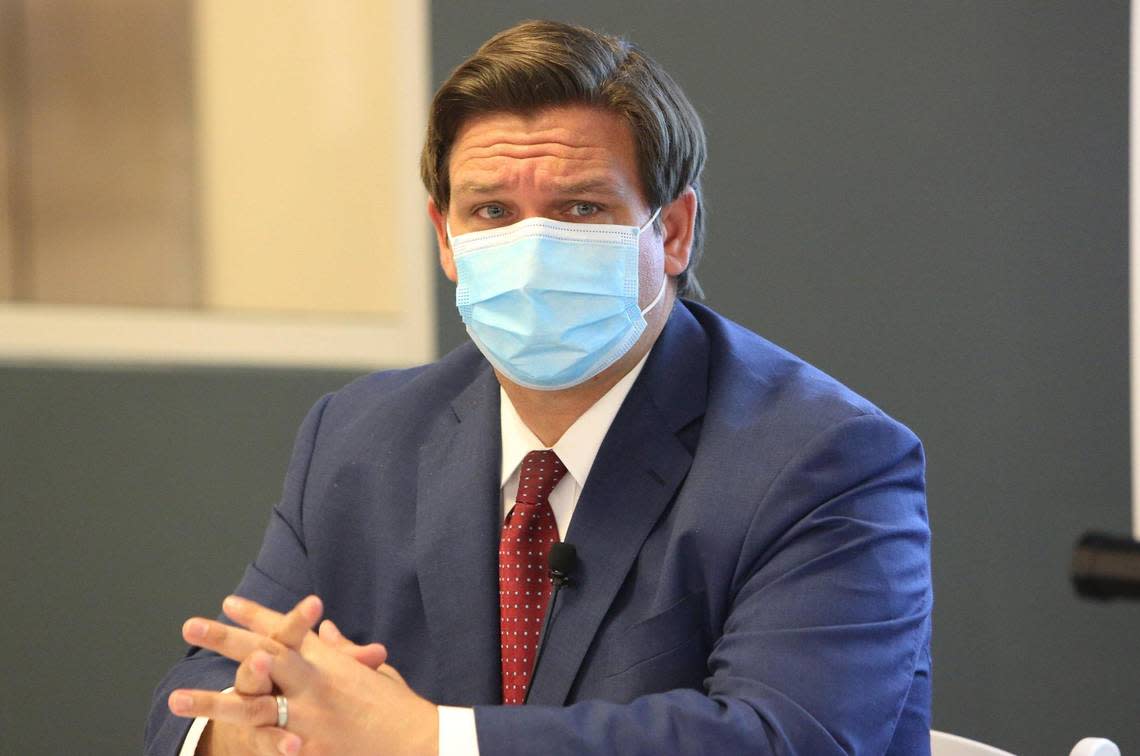 On Tuesday afternoon, July 7, 2020, Governor Ron DeSantis holds a press conference at the Miami Medical Center, a COVID-19 only nursing facility that can care for up to 150 patients being released from hospitals but who can’t be taken back to their nursing homes. He said 18 patients were already in the facility.