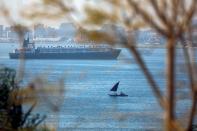 A ship is seen after passing through the Suez Canal in Ismailia