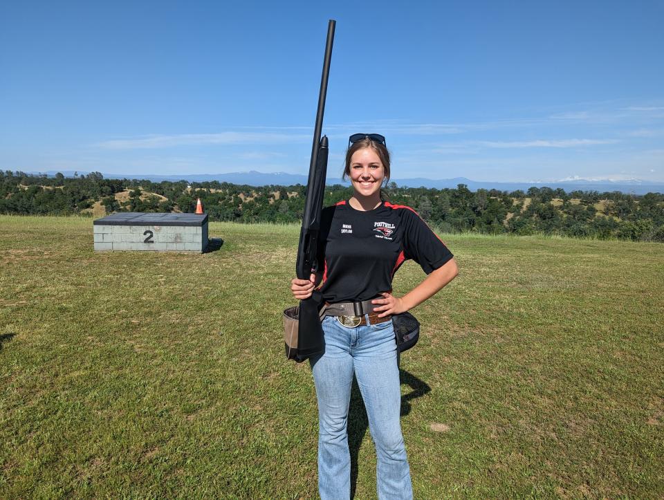 Foothill senior trap shooter Mia Taylor was the top female performer hitting 48 of 50 targets at the NorCal Trap Shoot at the Redding Gun Club on Sunday, May 21, 2023.