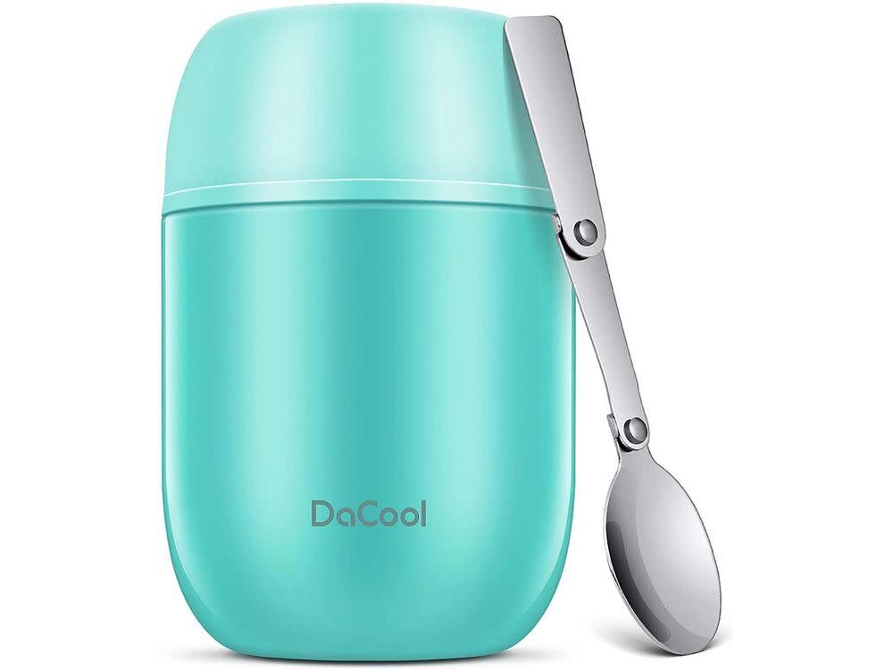 DaCool Insulated Lunch Container Hot Food Jar 16 oz Stainless Steel Vacuum Bento Lunch Box for Kids Adult with Spoon Leak Proof Hot Cold Food for School Office Picnic Travel Outdoors - Cyan Blue 