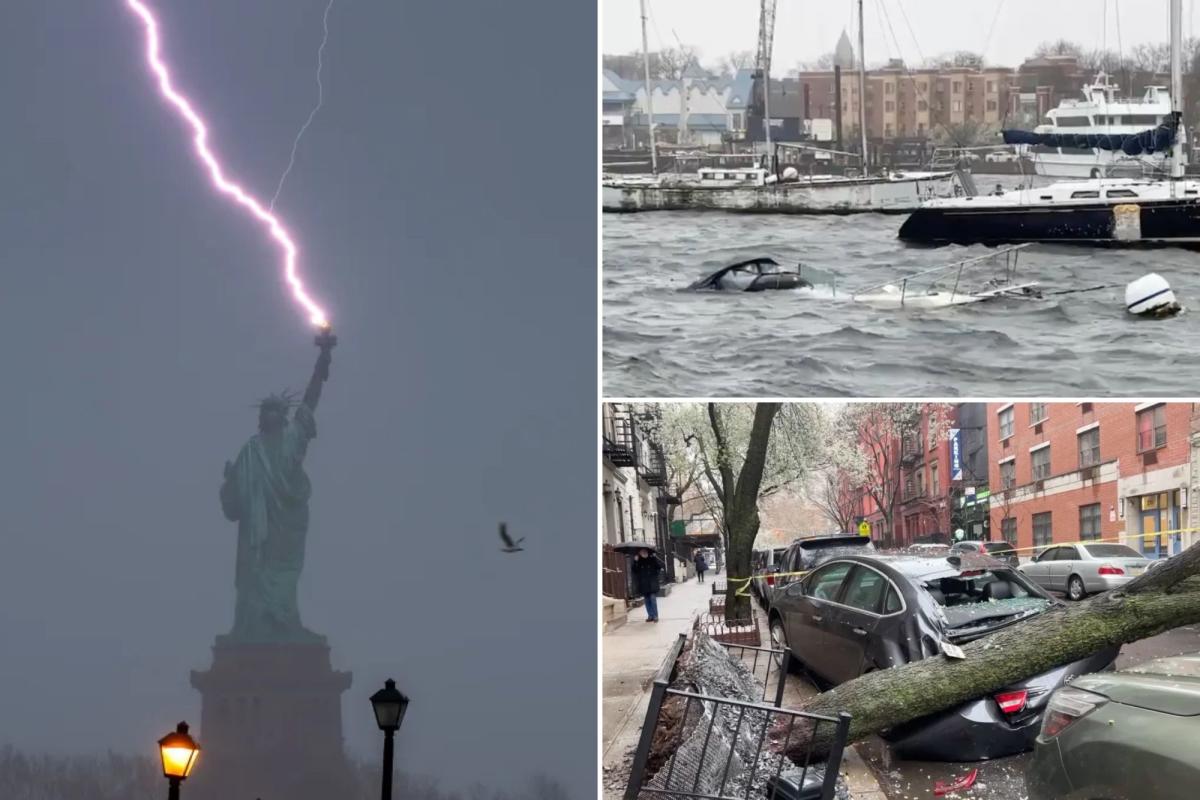 Crazy photos show boat sinking, lightning striking Statue of