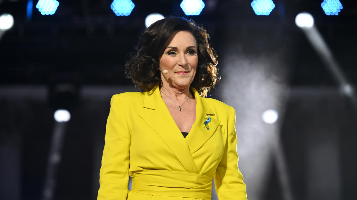 LIVERPOOL, ENGLAND - MAY 07: Shirley Ballas onstage during the National Lottery's Big Eurovision Welcome event outside St George's Hall on May 07, 2023 in Liverpool, England. Joel Dommett and AJ Ododu host 