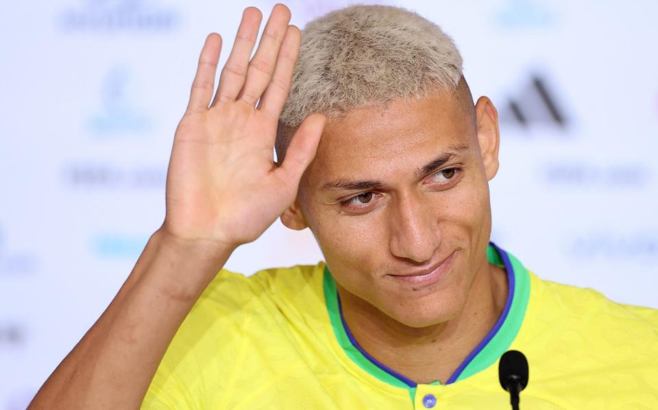 Richarlison of Brazil speaks to the media during a post match interview after the FIFA World Cup Qatar 2022 Group G match between Brazil and Serbia - Richarlison: 'Neymar is my idol, I admire him so much' - Hector Vivas/Getty Images