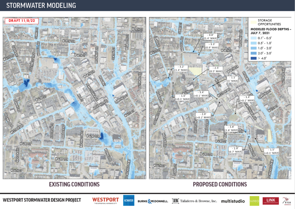 A proposed storm water project commissioned by the Westport Regional Business League aims to reduce flooding substantially in the entertainment district through largely through the use of permeable pavement and green infrastructure.