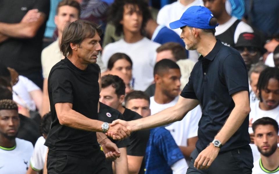 Antonio Conte and Thomas Tuchel engaged in the usual post-match pleasantries - AFP VIA GETTY IMAGES