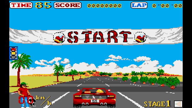 <p> Age may have withered its charms, but Out Runs place in history should not be forgotten. This was arguably the first coin-op to deliver a real sense of high-speed, against-the-clock road racing, largely thanks to the power of Sega's own sprite-based 3D graphics hardware (also used to great effect on After Burner, Space Harrier, and Power Drift), and in part due to the shiny allure of a real steering wheel and even a vibrating sit-down cabinet version. Also innovative was the games use of music, with a selection of smooth numbers emulating a suitably beach-kissed radio station. Some home versions even included an audio tape featuring recordings of the original tunes, for enhanced sensory gaming pleasure. </p>