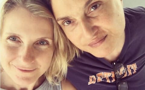 Eat Pray Love author Elizabeth Gilbert is photographed with her partner Rayya Elia in 2016 - Credit: Twitter/@GilbertLiz