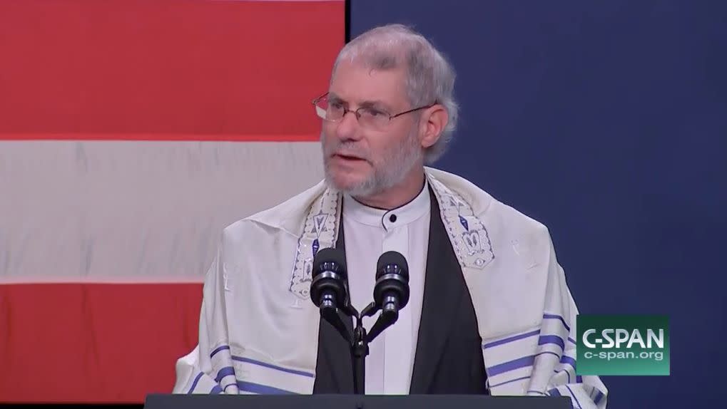 Loren Jacobs said a prayer at a Republican rally headlined by Vice President Mike Pence on Monday. (Photo: C-Span)