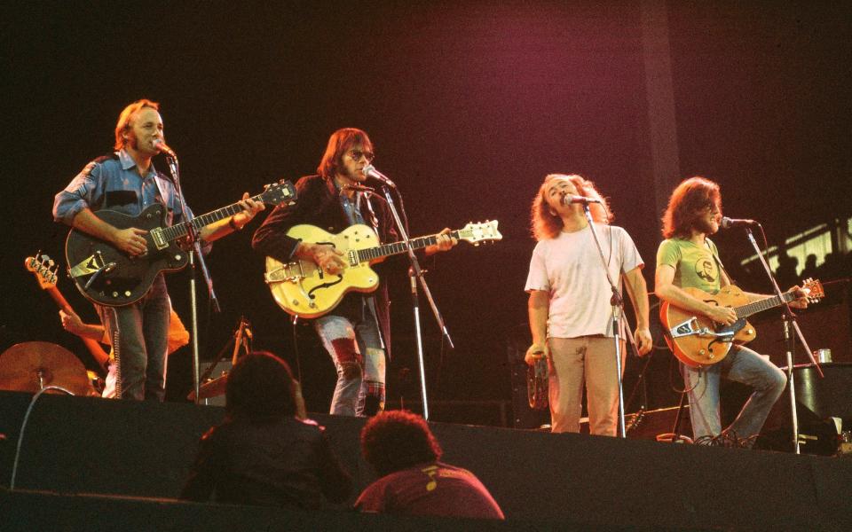 Crosby, Stills, Nash & Young on stage in 1974 - Redferns