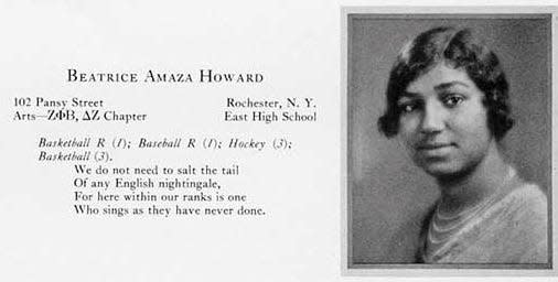 A yearbook entry of Beatrice Amaza Howard, the first African-American woman to graduate from the University of Rochester.