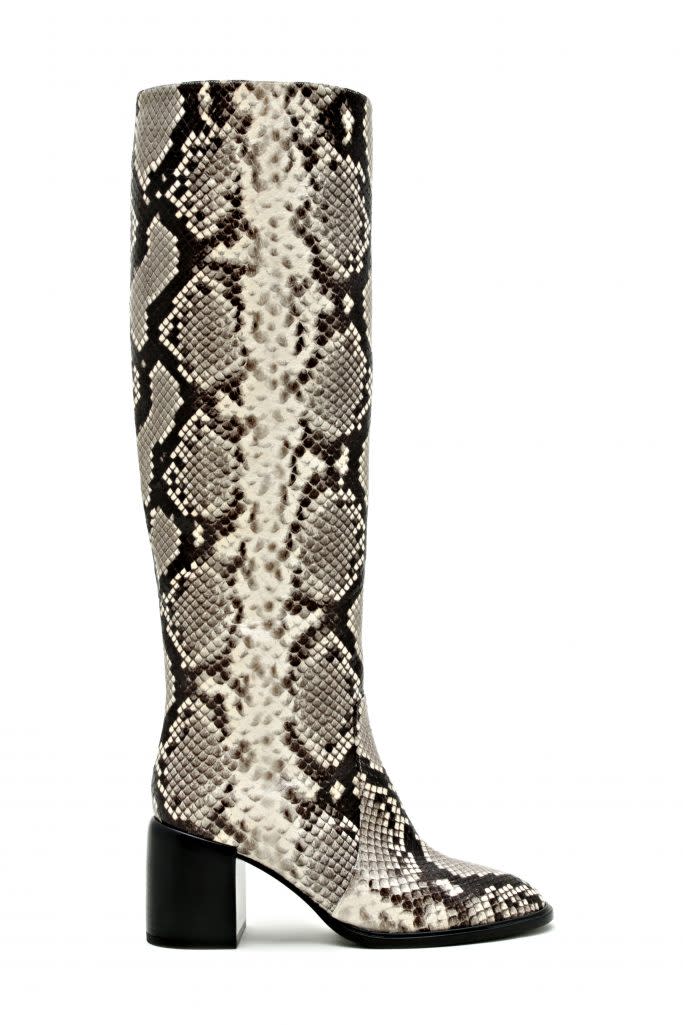 Casadei’s python-printed leather knee boots for fall ’19. - Credit: Courtesy of Casadei