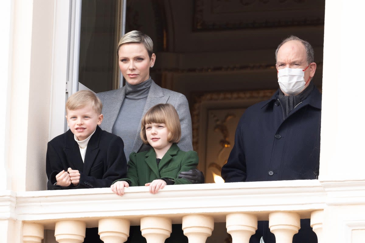 Princess Charlene, Prince Albert II, Prince Jacques and Princess Gabriella attend Ceremony of the Sainte-Devote on 27 January 2023 (Getty Images)