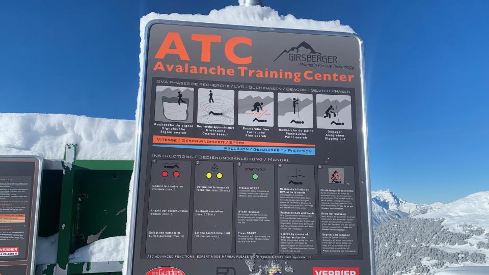 A sign at the Avalanche Training Center in Verbier