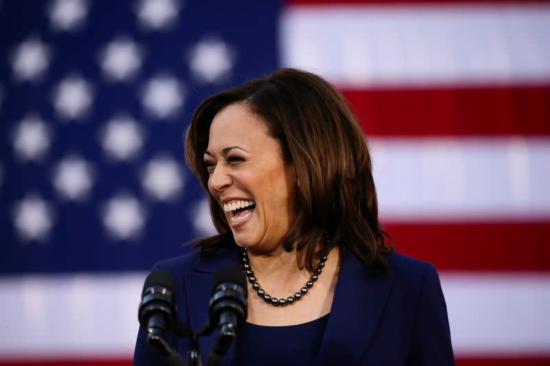 FILE PHOTO: U.S. Senator Harris launches her campaign for President of the United States at a rally at Frank H. Ogawa Plaza in her hometown of Oakland